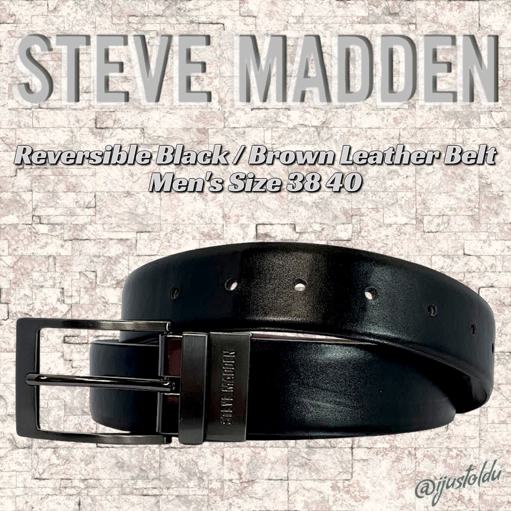 Steve Madden Reversible Black/Brown Leather Belt Gunmetal Buckle | Men’s 38/40